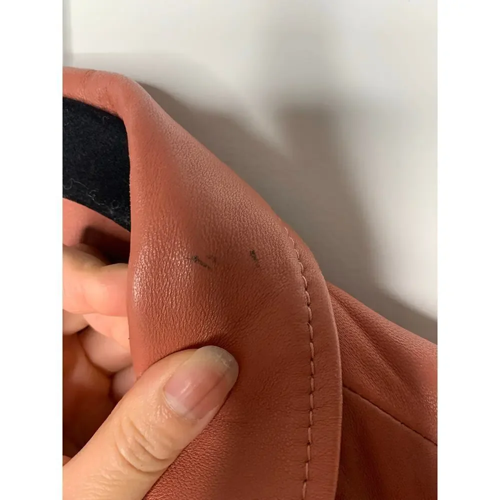 ALLSAINTS Balfern Leather Biker Jacket in Rose Wood Pink - Picture 8 of 13